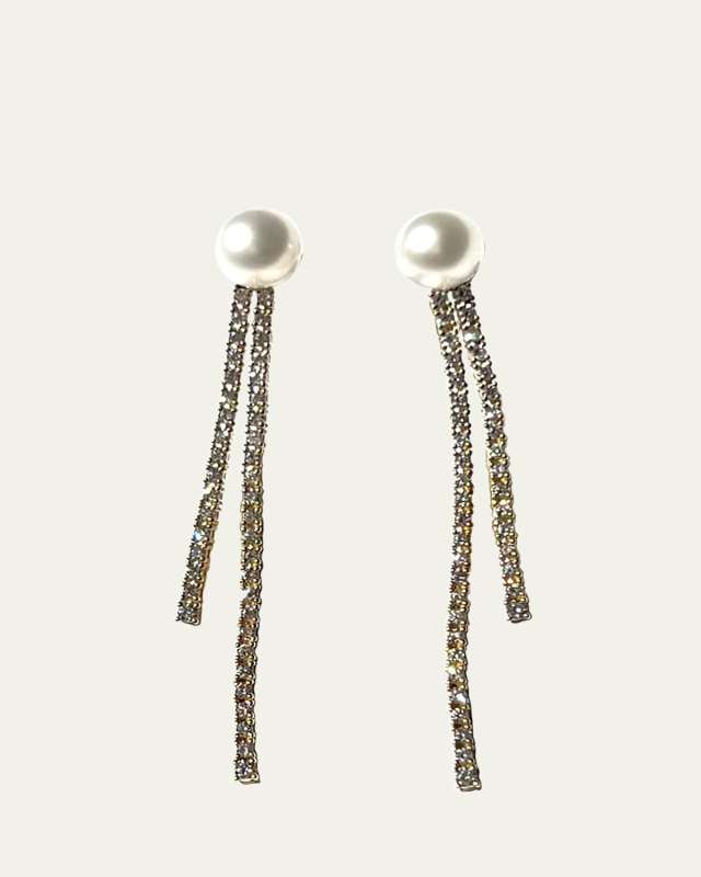 18K Yellow Gold White Akoya Pearl and Diamond Drop Short Earrings